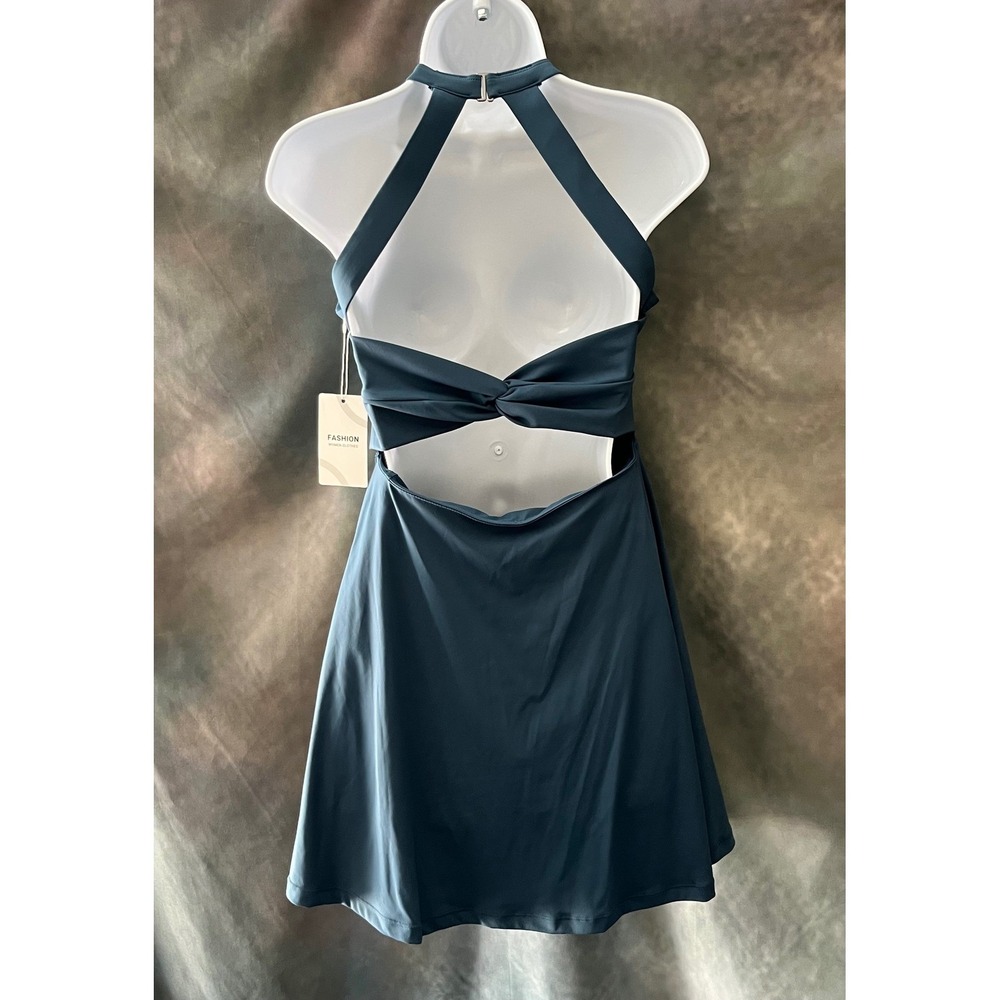 Athletic Works Halter Neck Cutout Back Athletic Dress Teal Blue Size Small - Picture 2 of 4